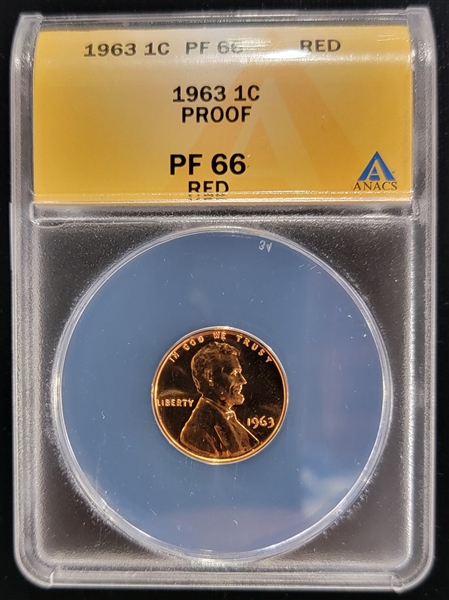 1963 Lincoln Cent PROOF 66 RED ANACS