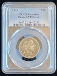 1914 Barber Quarter  Cleaned- VF  Detail   PCGS 